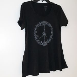 Peace & flowers heather grey tunic tshirt (L)